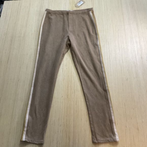 Wild Honey Taupe Jeggings Pants Size Large Zipper Leg Stripe Accent New - Picture 2 of 10
